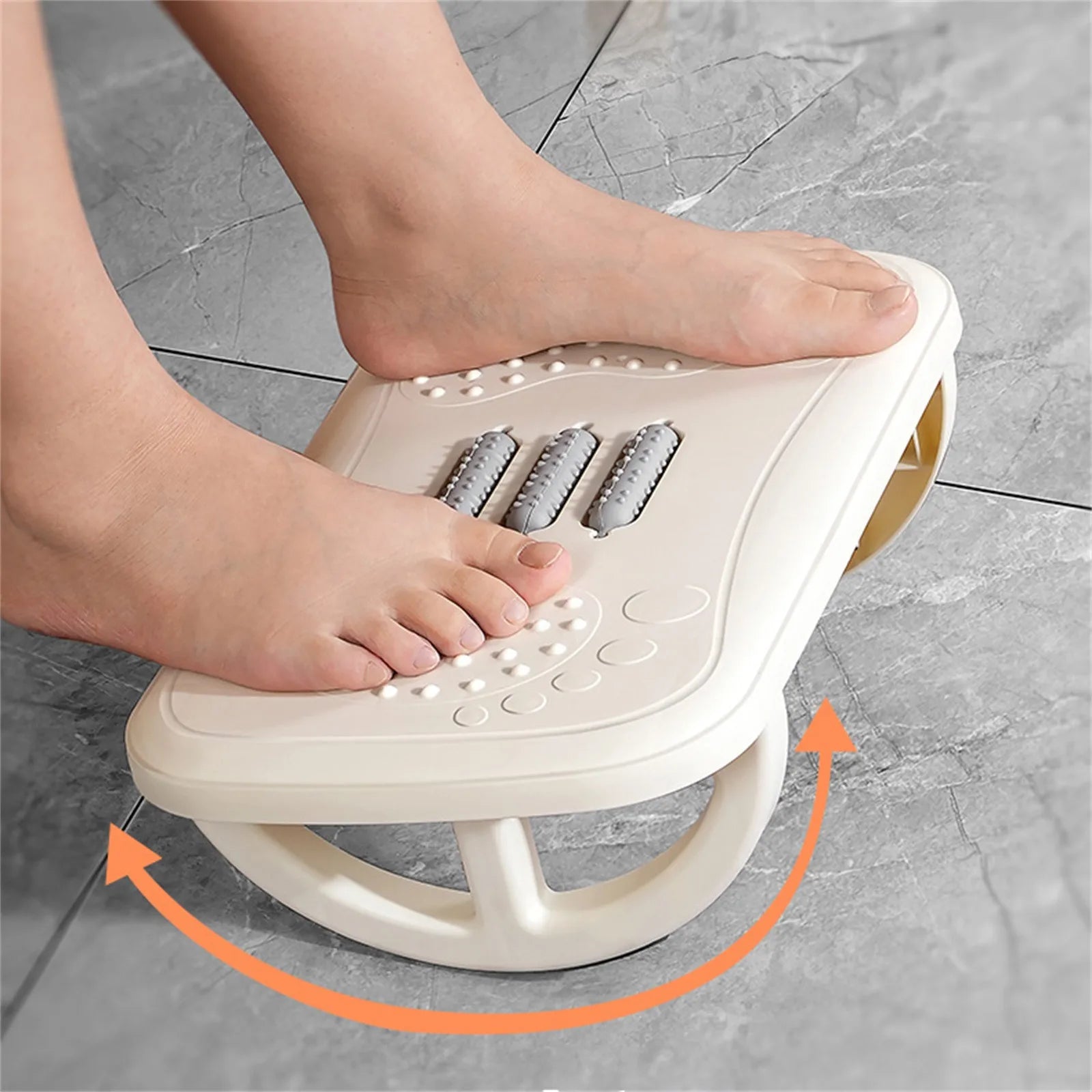 Rocking Footrest With Foot Massage Rollers Anti-Slip Textured Foot Stool Ergonomic Under Desk Footrest for Home and Office Qme