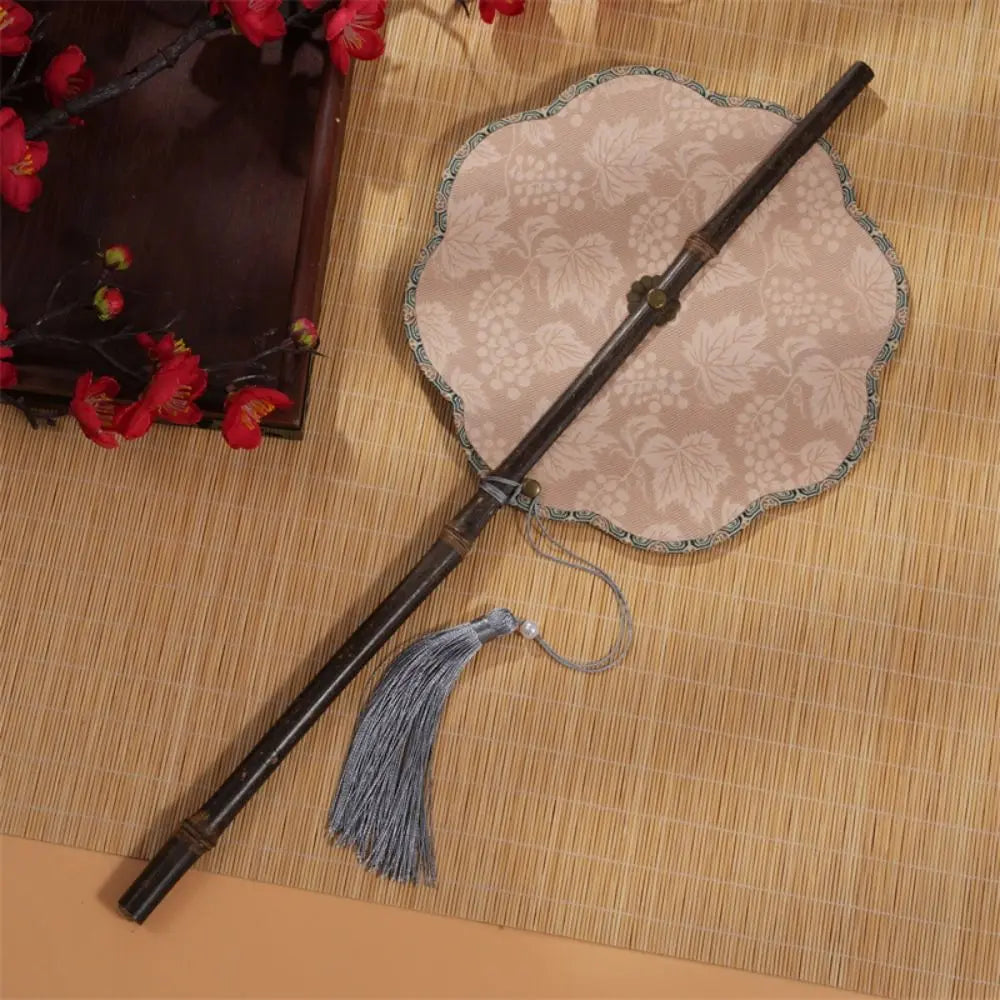 Classical Ancient Style Chinese Bamboo Waist Fan Rollable Foldable Long Handle Fan with Tassel Decorative Group Fan Gifts Qme style D
