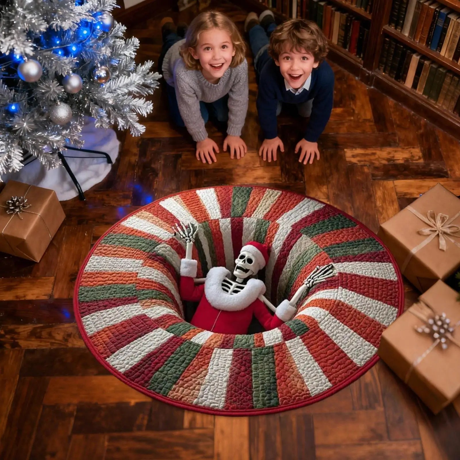 3D Rug Mat Floor Christmas Decor Round Quilted Holiday Bathroom Qme