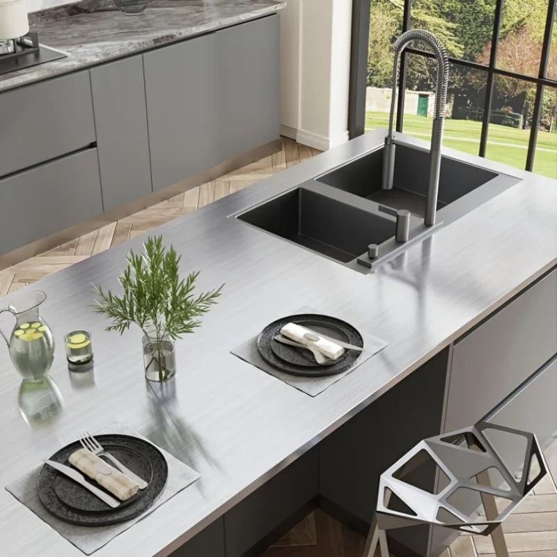 Silver Brushed Removable Wallpaper Decor Film Waterproof Oil-proof Kitchen Appliance & Elevator Sticker for Home Decoration Qme