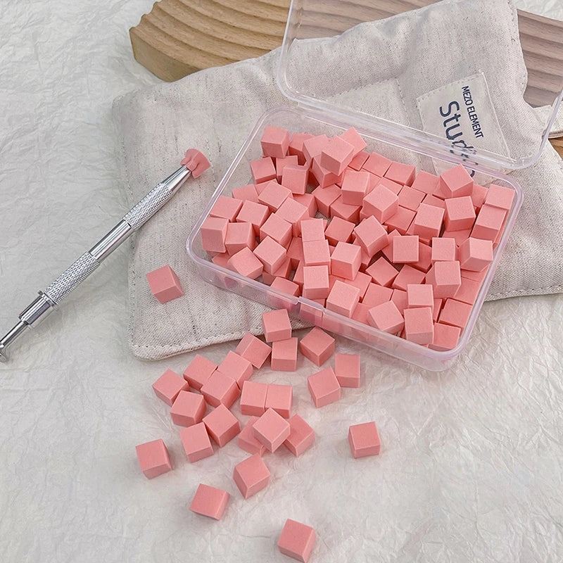 100 Nail Art Sponges Scratching Pens Powder Puffs Mini Tofu Blocks Qme shrimp red