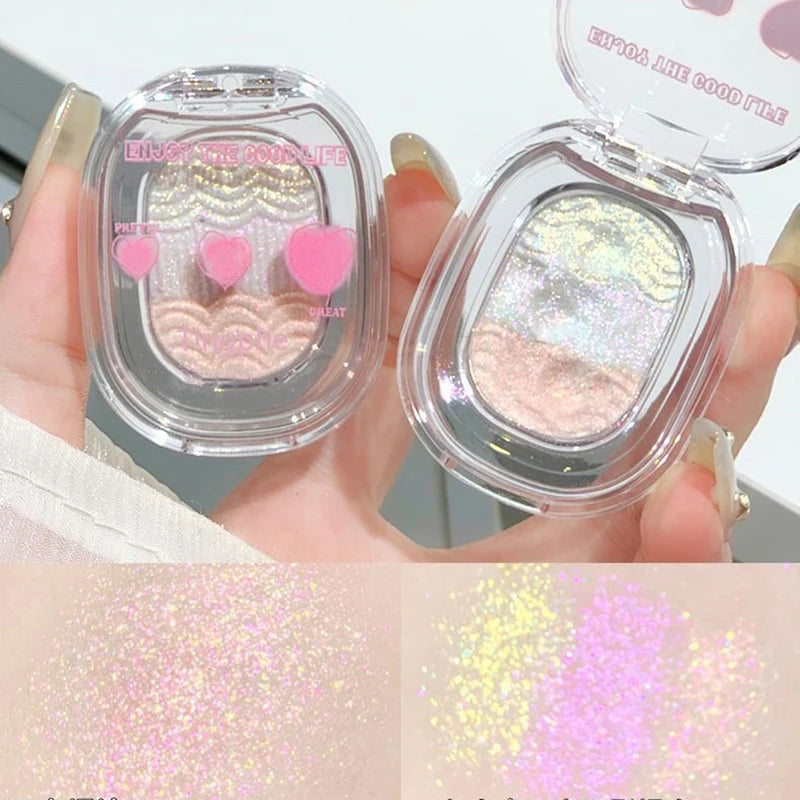 Mashed Potatoes Texture Glitter Eyeshadow Sparkling Purple Gold Pink Pearlescent Glitter Body Highlighter 3 IN 1 Makeup Palette Qme