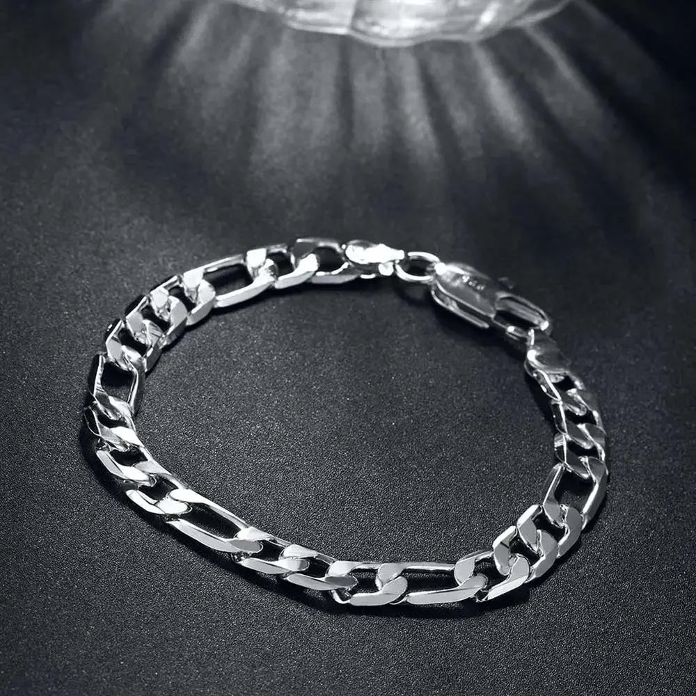925 Sterling Silver Classic 8MM Chain Bracelets Necklace Cuban Link Jewelry Set for Women Men Fashion Wedding Accessories Gifts Qme