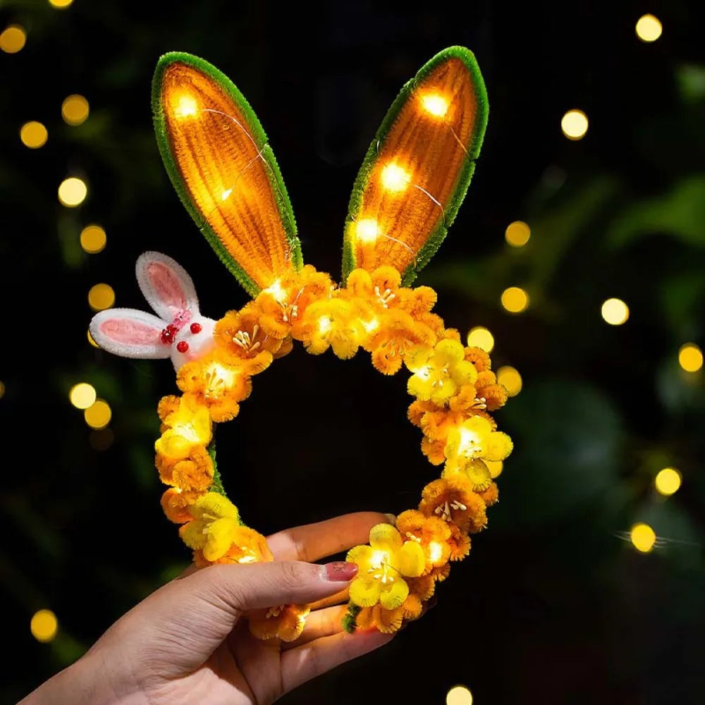 Handmade Bunny Headband Glowing Twisted Stick Rabbit Hair Hoop Luminous Dual Use Glowing Headwear Mid-Autumn Festival Qme Style 3
