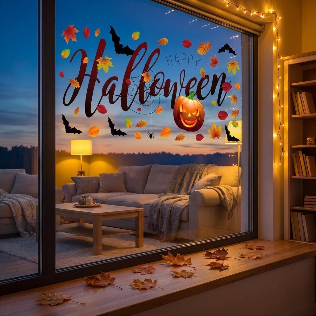 Halloween Pumpkins Leaves Bats Static Cling Window Glass Decals Holiday Party Scene Decoration Stickers Qme