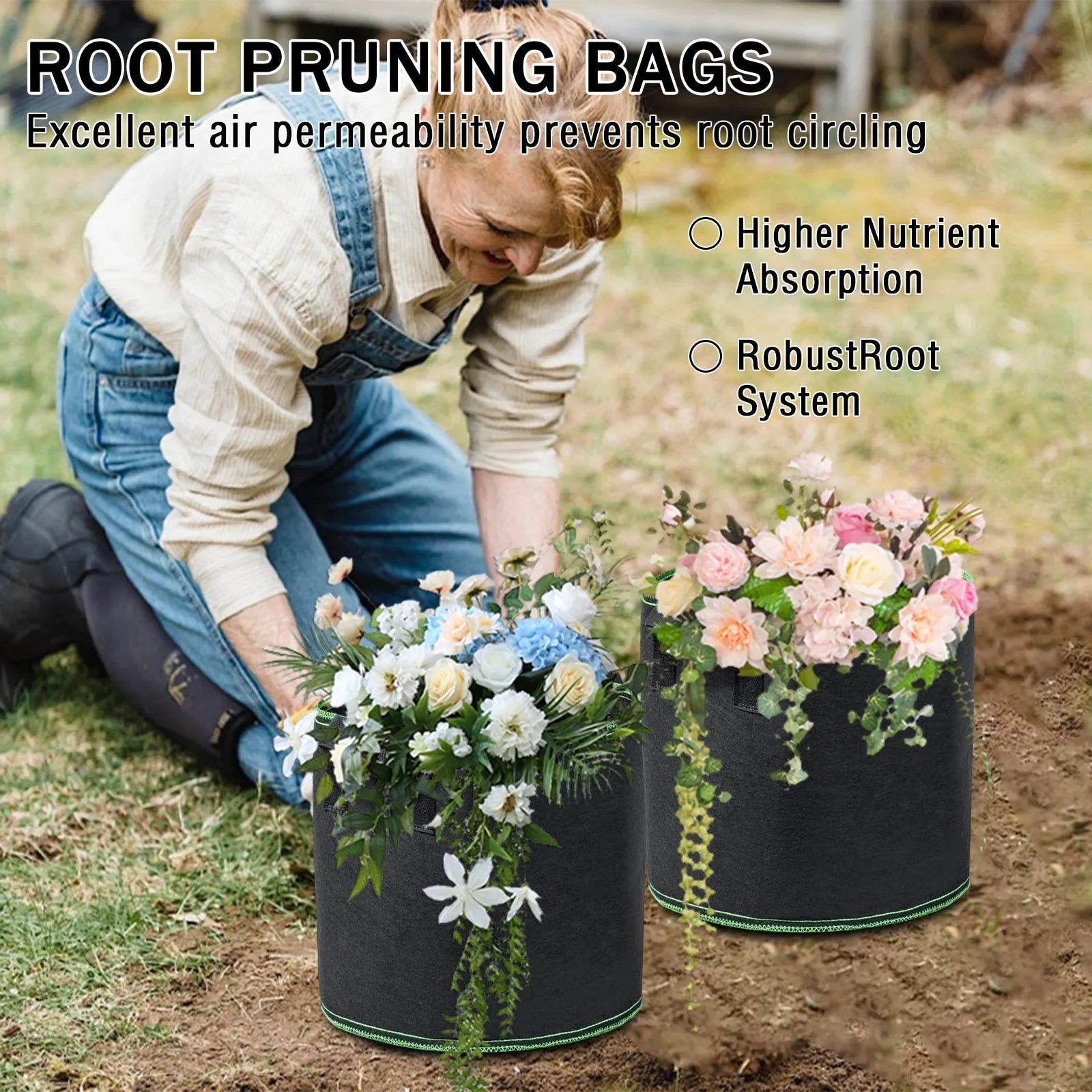 Wear-resistant Green Vegetable/Flower/Plant Grow Bags Gallons Thickened Non-Woven Durable Grow Bags Fabric Pots with Handles Qme