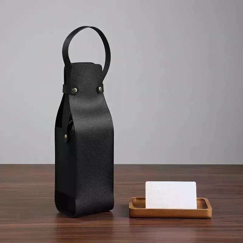 1 PCS Elegant Reusable Wine Gift Bag PU Leather Double Layer Champagne Gift Bag Durable Wine Tote Carrier Qme