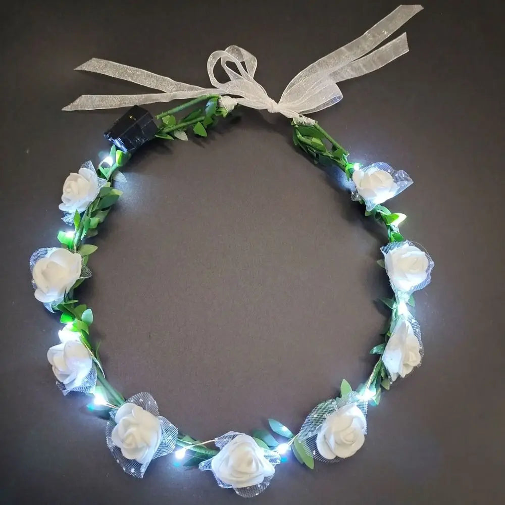 Elegant Vintage Luminous Foam Party Headwear Crown Flower Headband Qme white