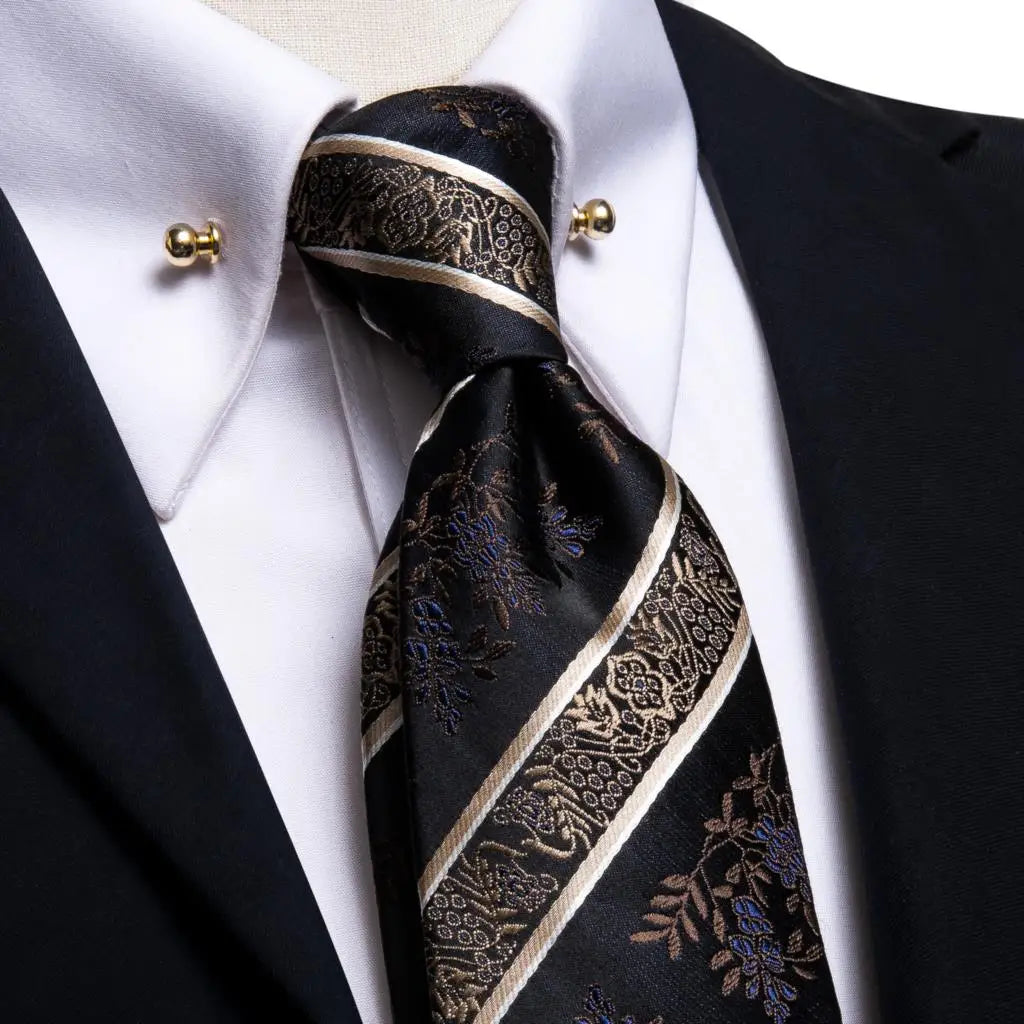 Hi-tie Luxury Teal Blue Wedding Necktie Men's Tie Glod Collar Pin Qme N-0798-CP-0001