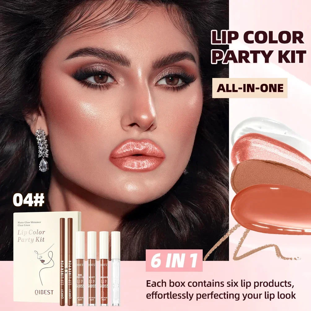 QIBEST Multi-Use Lip Makeup Sets Include 2 Lipliner,1 Liquid Lipstick,2 Mirror Lip Glaze And 1 Lip Oil Cosmetics Lipgloss Tint Qme