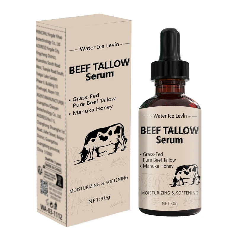 Beef Tallow Serum with Manuka Honey & Hyaluronic Acid - Moisturizing, Firming & Non-Greasy Face Serum for All Skin Types Qme black 30g