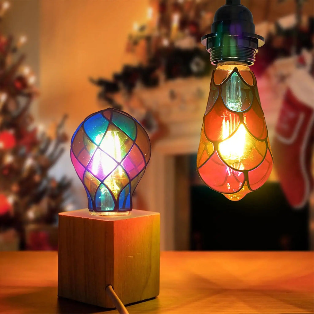 Stained Light Bulb 4W E26 LED Decorative Lightbulb Christmas Tree Lighting Decor for Home School Apartment Living Room Dormitory Qme