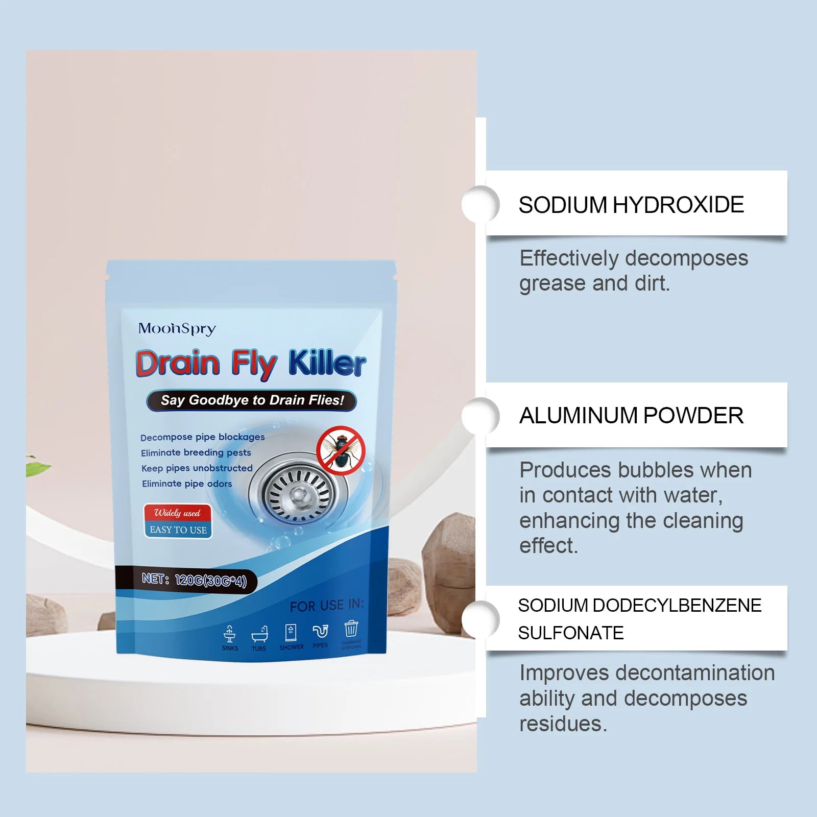 MoonSpry 120g Drainage Pipe Insect Removal Powder for Kitchen Bathroom Sewer Drain Outlet Decontamination Cleaning Qme