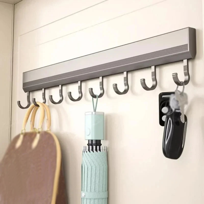 Kitchen Storage Rack Aluminum Alloy Hook Rack Wall Mounted Kitchen Utensil Storage Rack Bathroom Robe Towel Hanger Qme