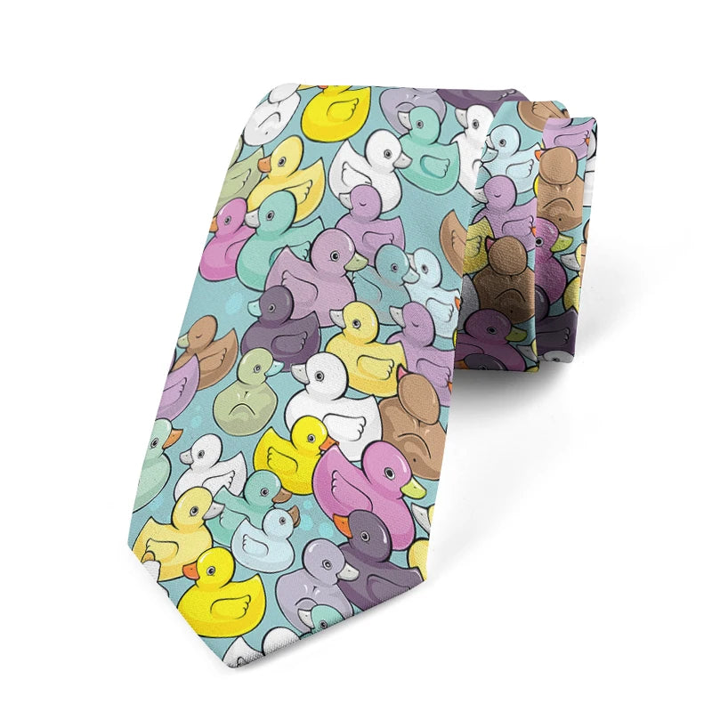 Cartoon Duck 3D Printed Tie Unisex Yellow Novelty Fashion Business Qme style5