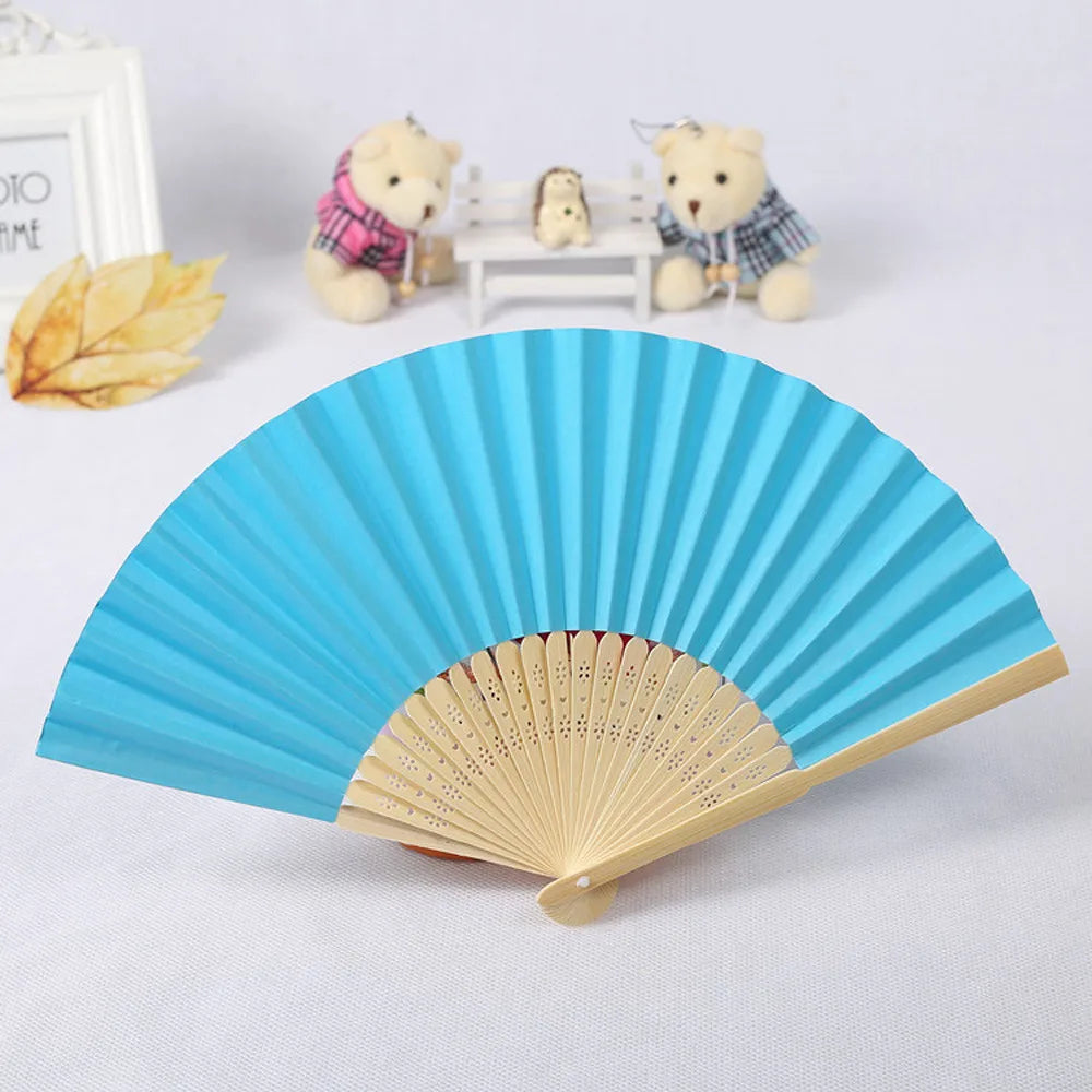 Pattern Folding Dance Wedding Party Lace Silk Folding Hand Held Solid Color Fan Solid Color Folding Fan Multi Color Folding Fan Qme Blue