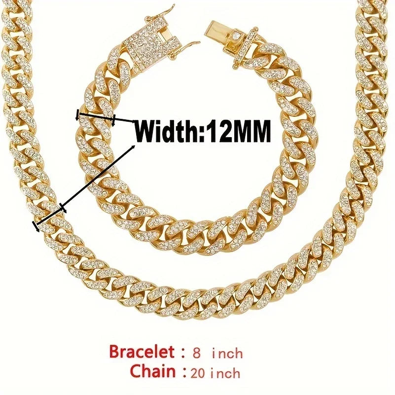 Quartz Watch Fashion Luxury Diamond Set Quartz Watch Business Style Large Dial Men's Watch Watch+Hip Hop Chain Qme