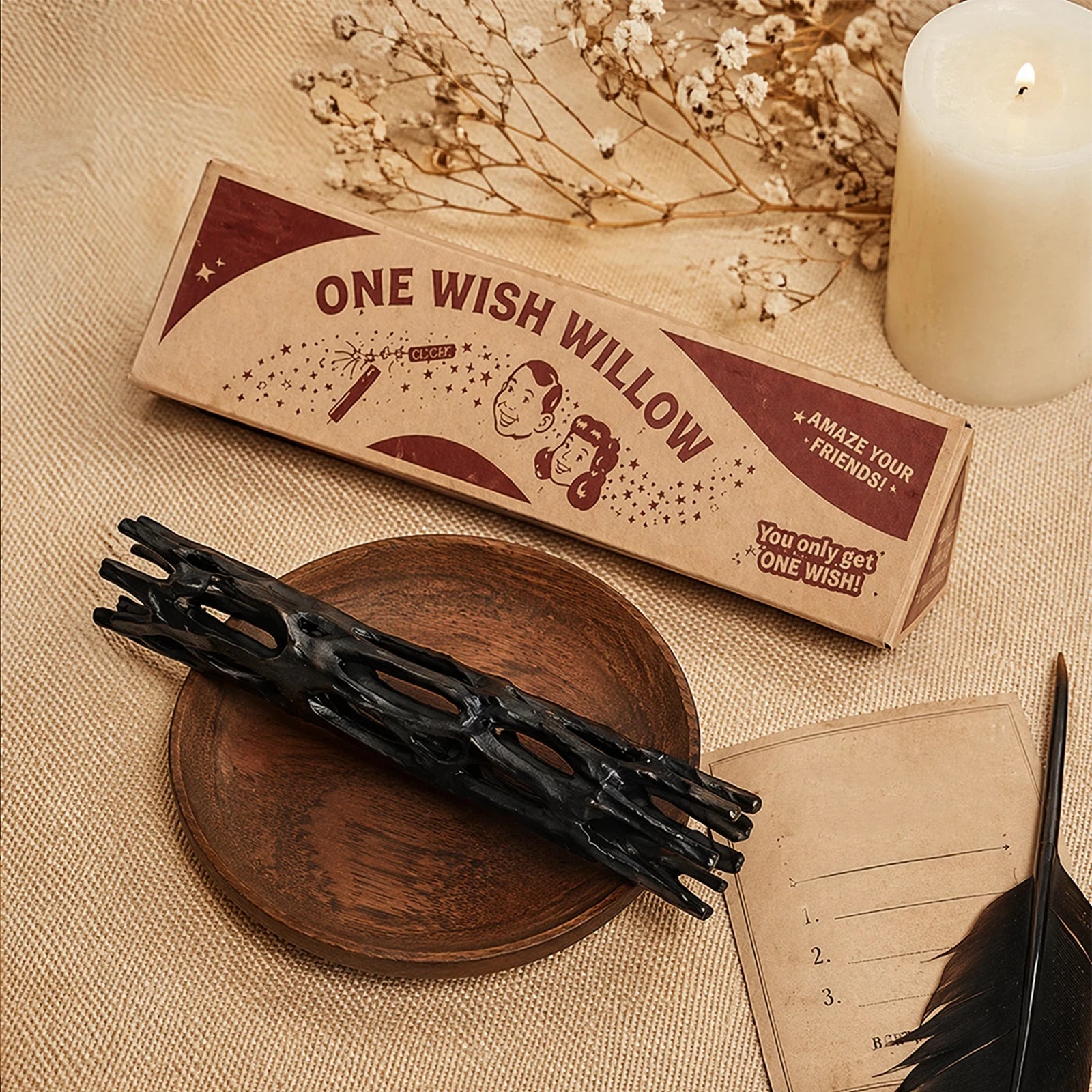 Black Willow Wood Wishing Stick with Box 3D Printing Figurines Breakable Magic Lucky Charm for Spiritual Healing & Good Fortune Qme