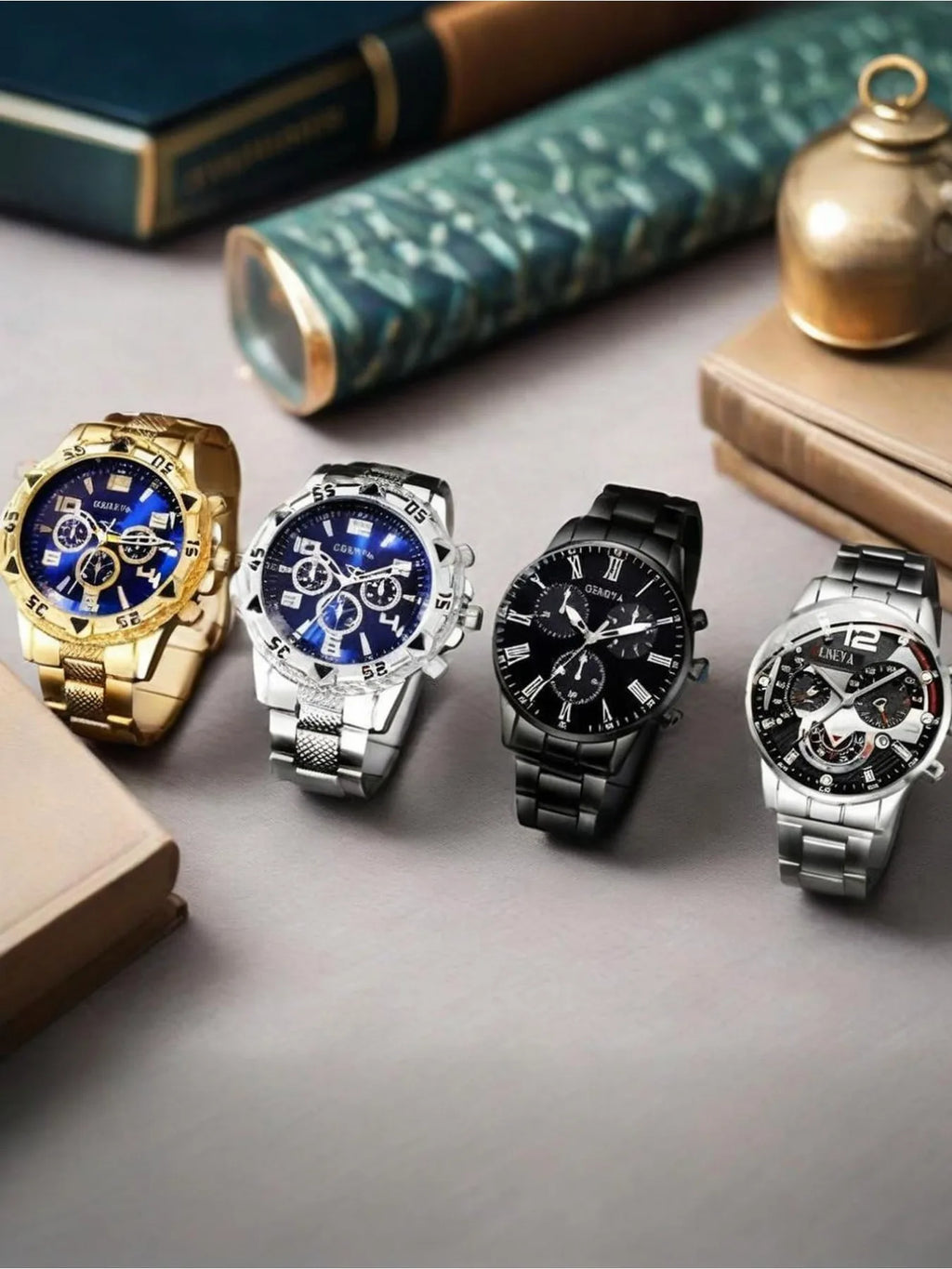 4-piece watch set, men's exquisite versatile watch, fashionable quartz watch, simple temperament watch set Qme