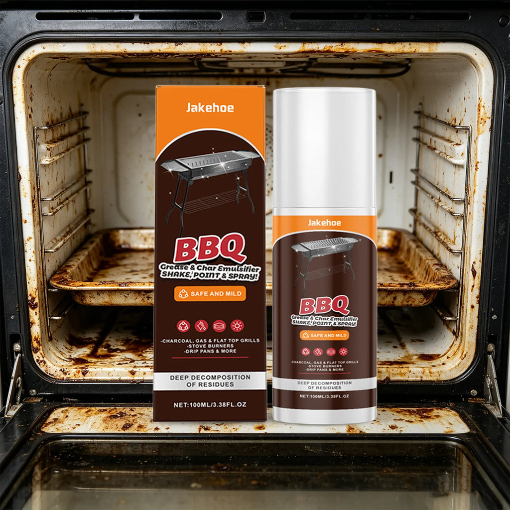 JAKEHOE BBQ Grill Cleaner Spray Dissolve Oil Stains Remove Burnt-On Food Fast-Acting BBQ Cleaning Solution Heavy-Duty Degreaser Qme