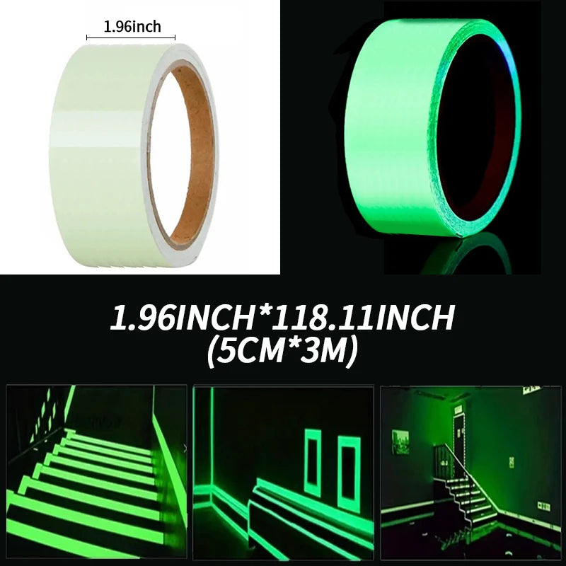 Luminous Fluorescent Night Self-adhesive Glow In The Dark Sticker Tape Safety Security Home Decoration Warning Adhesive Tape Qme 5cmX3M