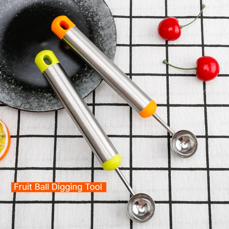 A Multi functional stainless steel fruit scoop, homemade fruit platter, dessert specific tool, fruit salad decoration accessory Qme