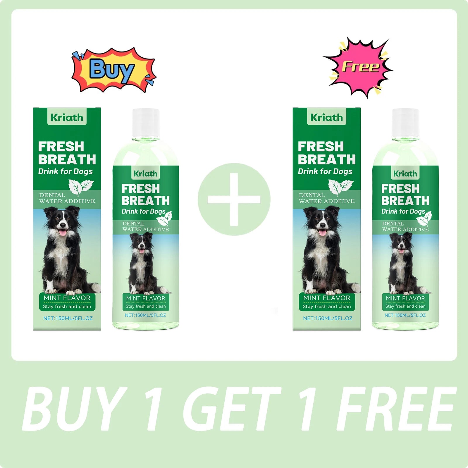 Mint Flavor Pet Mouthwash Removing Plaque Eliminates Bad Breath Freshing Breath Dog Dental Care Wate Pet Oral Hygiene Solution Qme 2 x 150ML Boxed