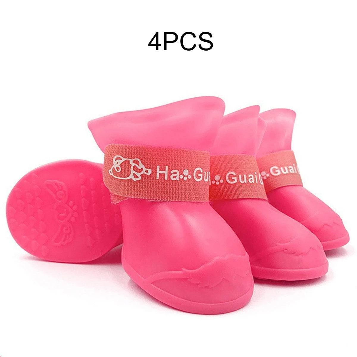 Waterproof Silicone Dog Rain Boots Colorful Pet Shoes Anti-slip Puppy Foot Protector Adjustable Strap Outdoor Walking Booties Qme Pink L