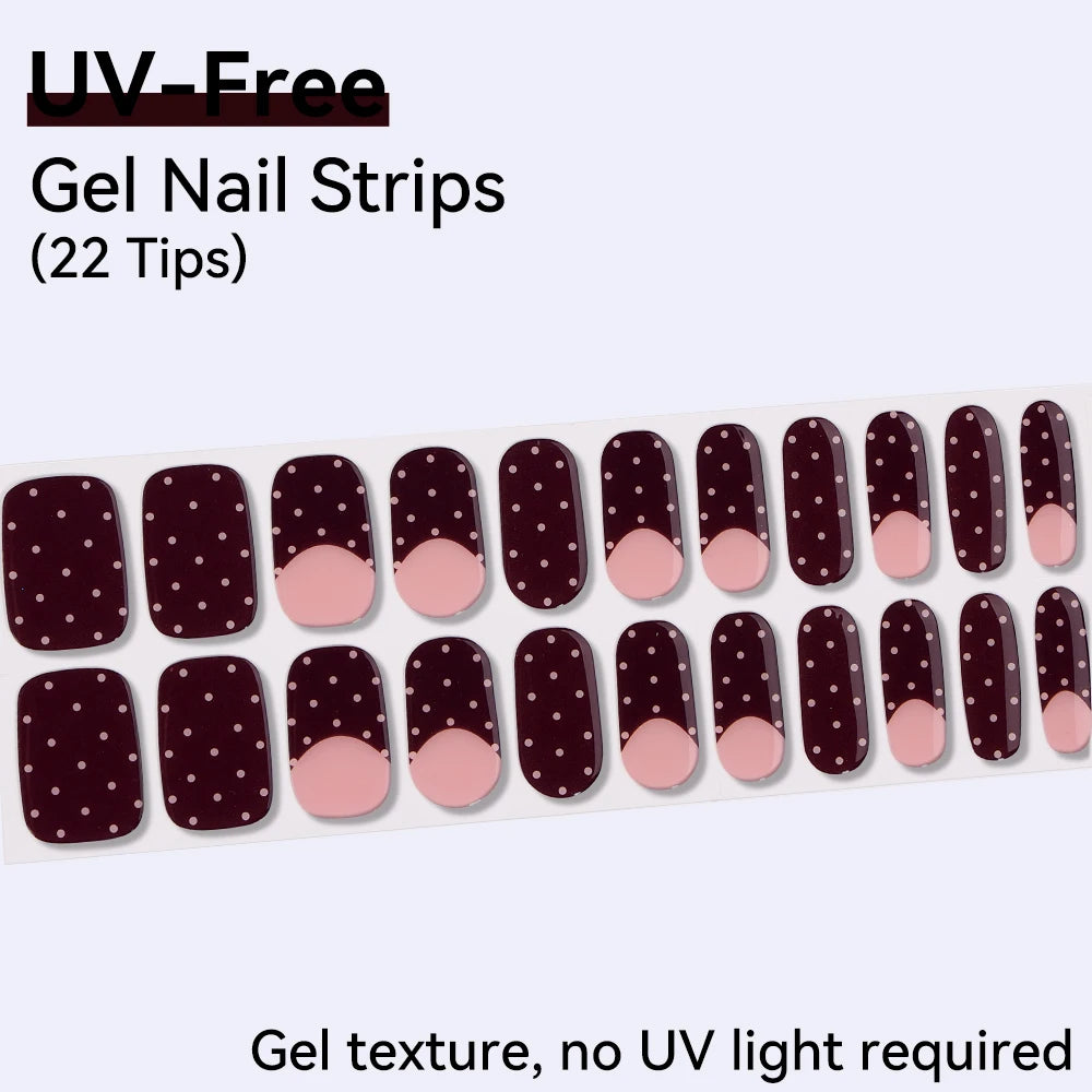 22 Tips Sheet Red French Heart UV-Free Gel Nail Stickers Long-lasting Qme BSA-0396