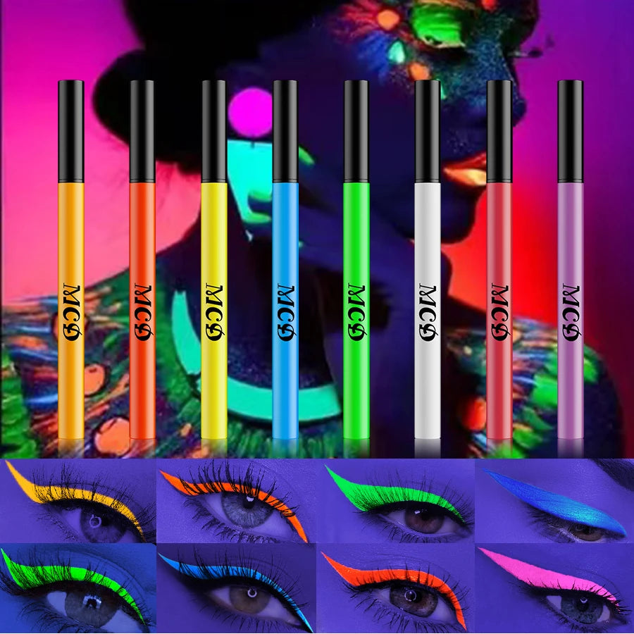 UV Light Neon Eyeliner Pen Eyes Makeup Blue Green Waterproof Liquid Qme