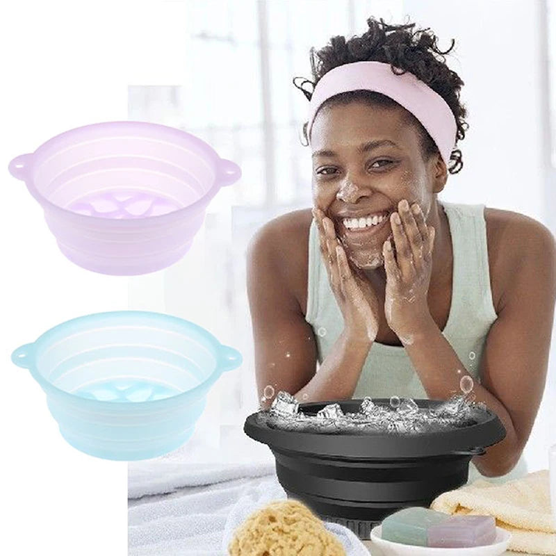 Foldable Silicone Face Ice Bath Bowl Portable Basin Facial Plunge Qme