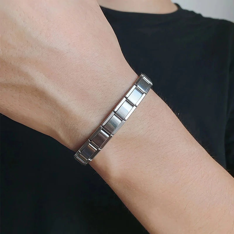 Wholesale Italian Charm Link Stainless Steel Golden Bracelet for Woman Men DIY Making 9mm Bead Silver Color Retro Bangle Jewelry Qme