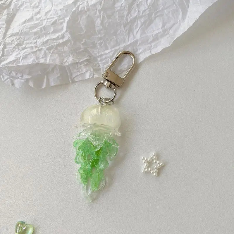Creative Jelly Color Jellyfish Charm Keychain Y2K Beaded Pendant Phone Chain Car Hanging Decoration Bag Pendants Ornament Gifts Qme A15