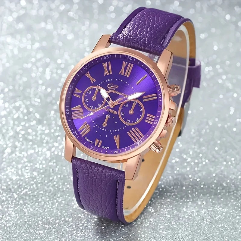 Fashion Quartz Watch Men Women Round Zinc Alloy Case PU Leather Strap Qme