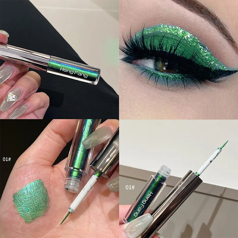 Flash Liquid Eyeliner Durable Shiny Waterproof Colored Liquid Eyeliner Eyeshadow Metallic Pearlescent Chameleon Eyeliner Makeup Qme Eyeliner 01
