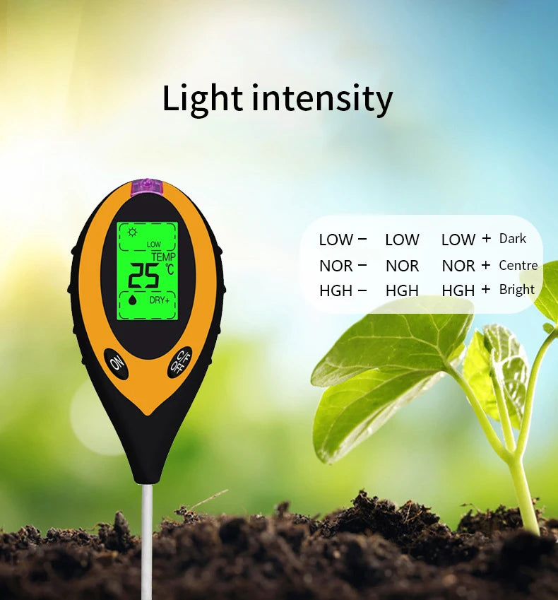 1 Soil PH Meter Tester Moisture Temperature Sunlight Intensity Qme
