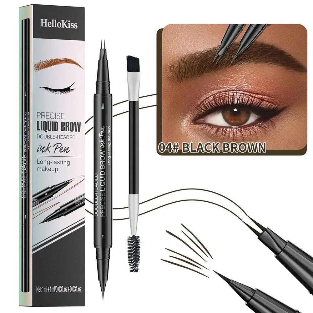 Two-pronged Eyebrow Pencil Waterproof Two-in-one Liquid Eyebrow Pencil Curved Eyebrow Pen With Fork And Precise Brush Tip Makeup Qme 04 black Brown CN
