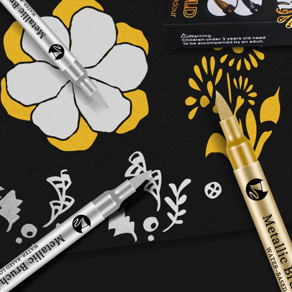 2-6Pcs/set Gold/Silver Metallic Marker Pen Waterproof Permanent Paint Marker Pen And Ink for Rock,Ceramic,Glass DIY Painting Qme