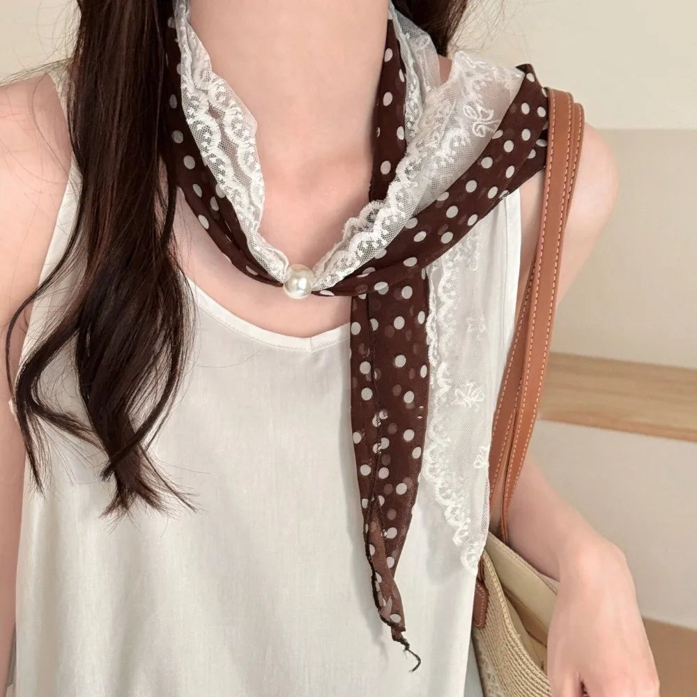 Fresh Multifuctional Geometric Pattern Belt Lace Thin Waist Accessories Polyester Vintage Polka Dot Chiffon Scarf Women Qme