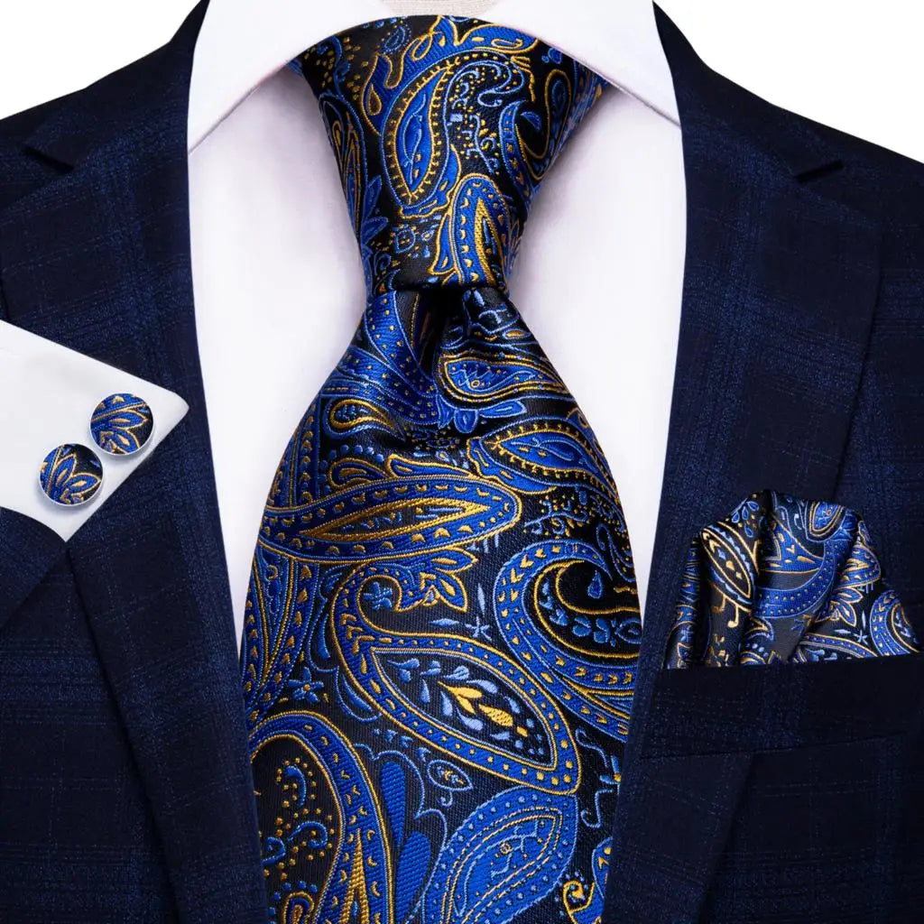 Business Tie Men Silk Blue Dots Necktie Plaid Cufflinks Wedding Qme 1447