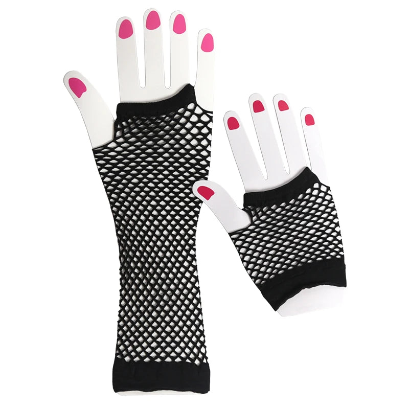 2 Pair Black Ladies Sexy Gloves Mesh Net Fishnet Hollow Fingerless Qme
