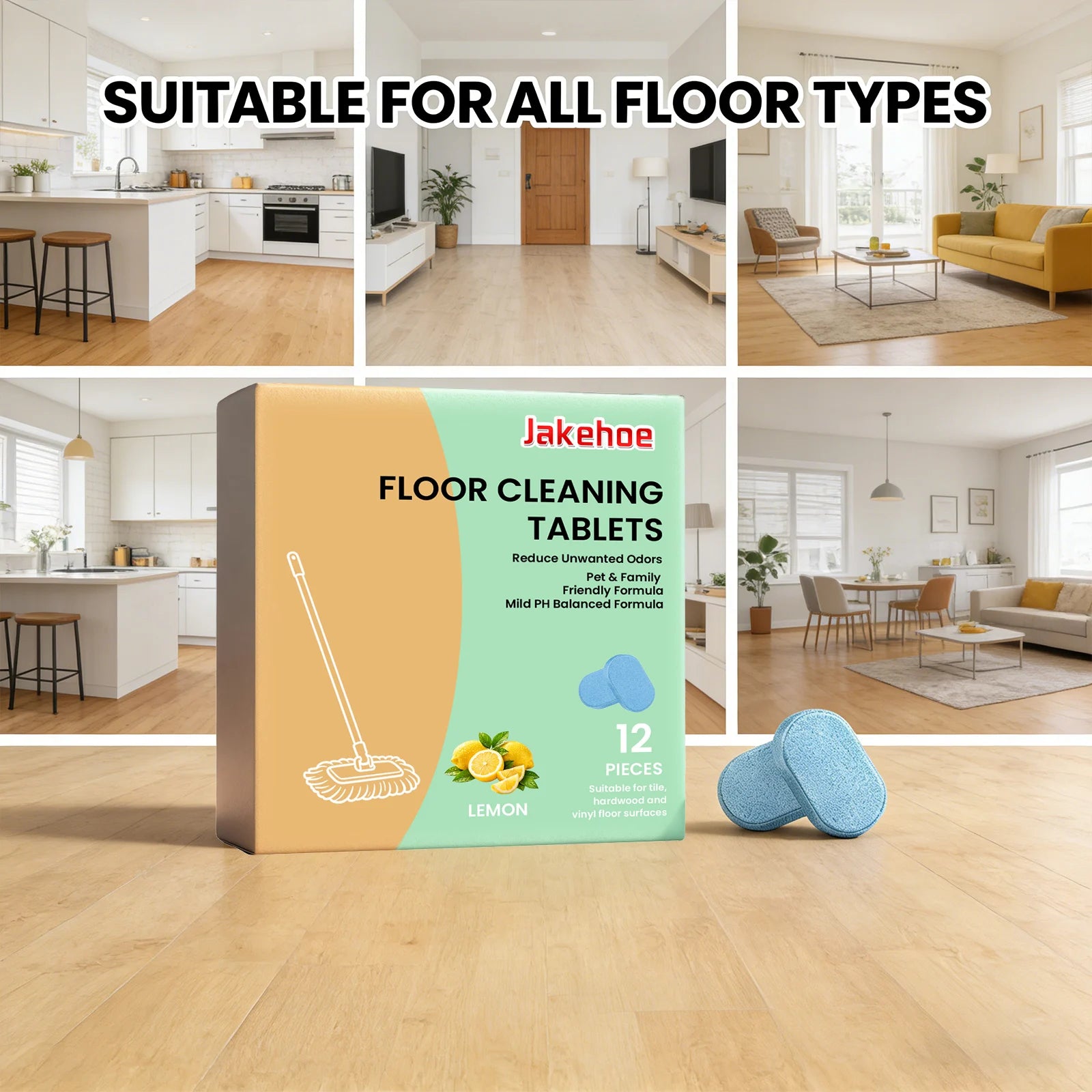Floor Cleaning Tablet Removing Floor Stains Eliminate Odors Polishing Restore Shine Freshing Lemon Fragrant Daily Floor Cleaner Qme