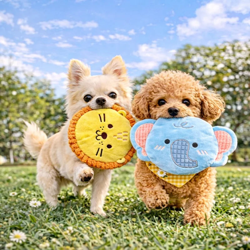 Dog Plush Toy Cartoon Flying Disc Toy Small Dog Teeth Grinding Toy Wear-resistant Bite-resistant Puppy Pet Product Qme