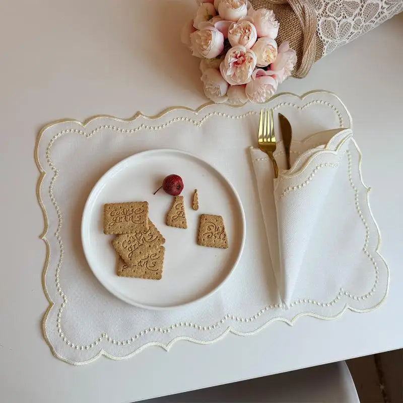 Embroidered Placemat Flower Shaped Polyester Cotton Napkin Coffee Qme A5