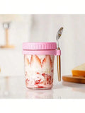 Overnight Oatmeal Container Lid Spoon Large Capacity Airtight Jar Qme pink