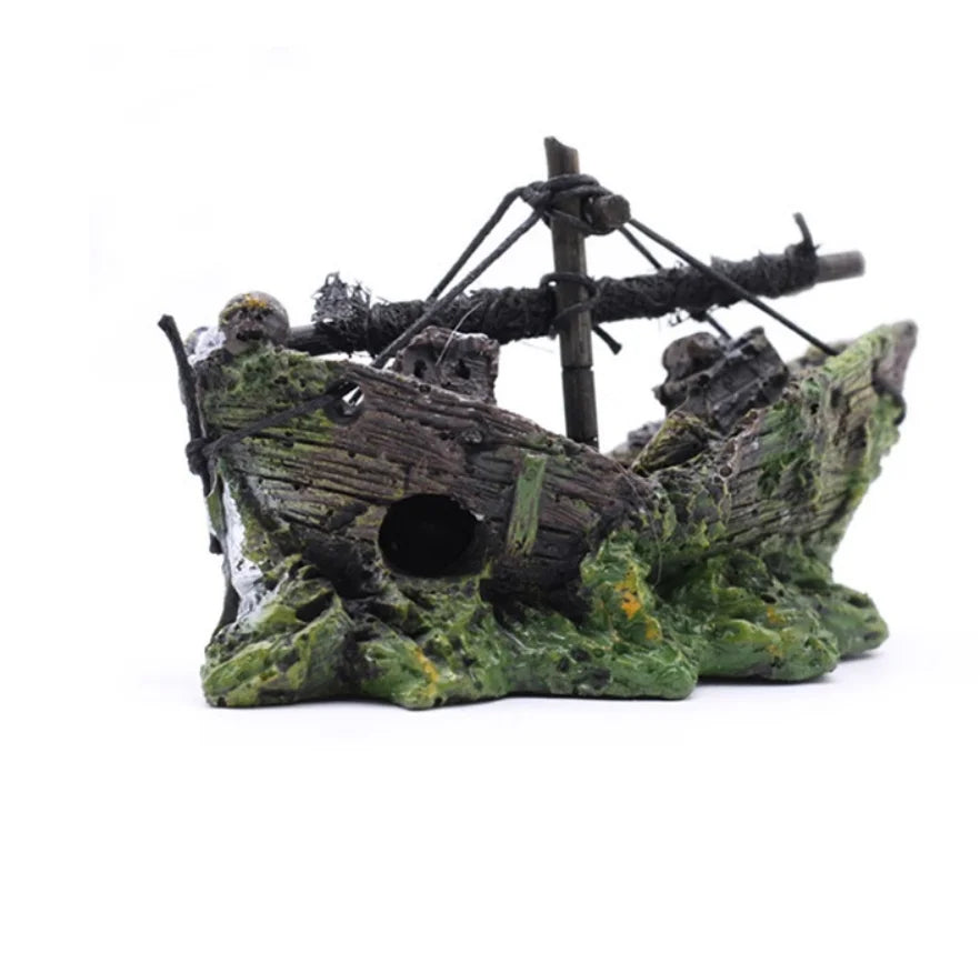 Random Style Fish Tank Shipwreck Pirate Ship Ornament Simulation Underwater World Fish Tank Landscape Ornament Resin Decoration Qme