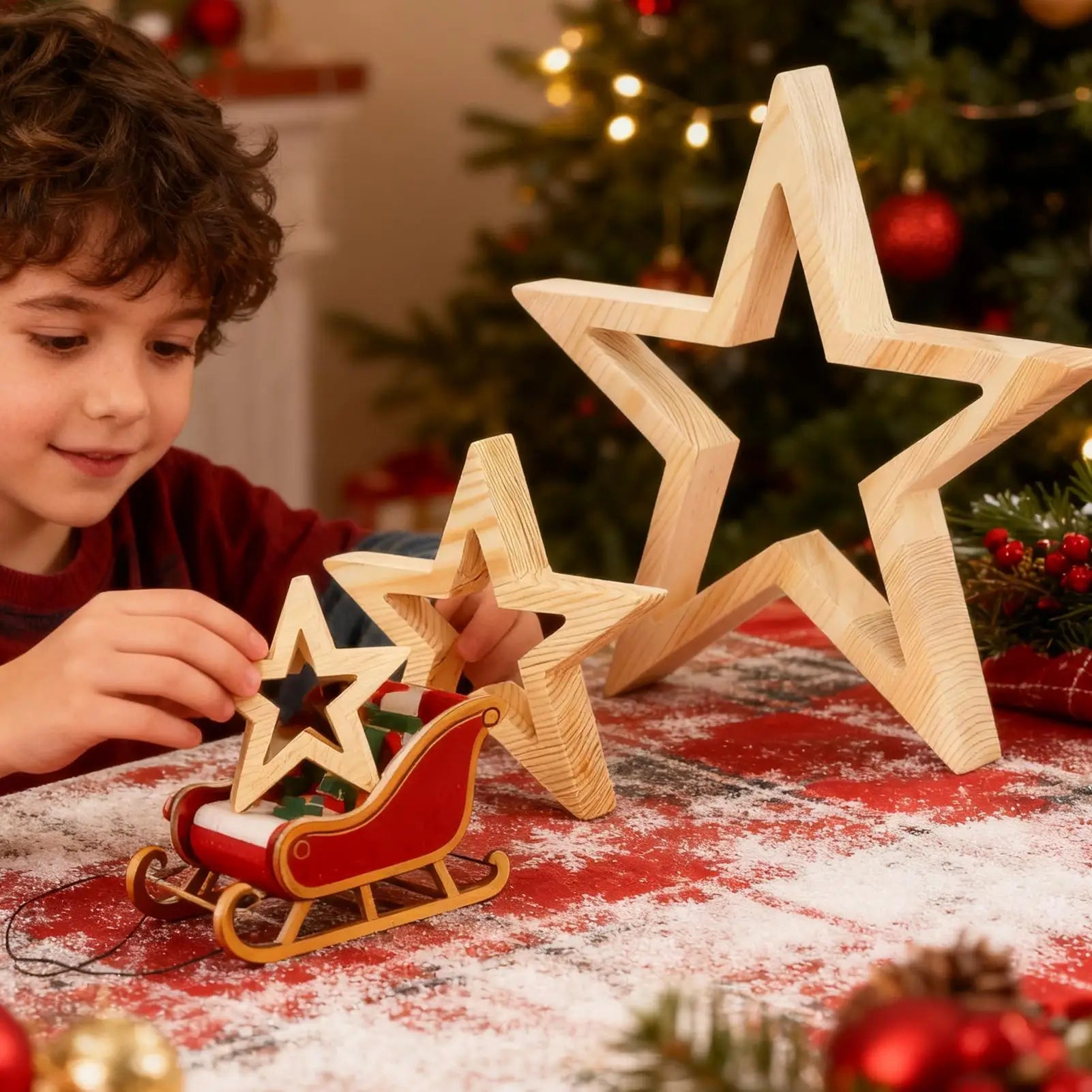 Christmas Star Table Decor 3 Holiday Farmhouse Decoration Wooden Qme