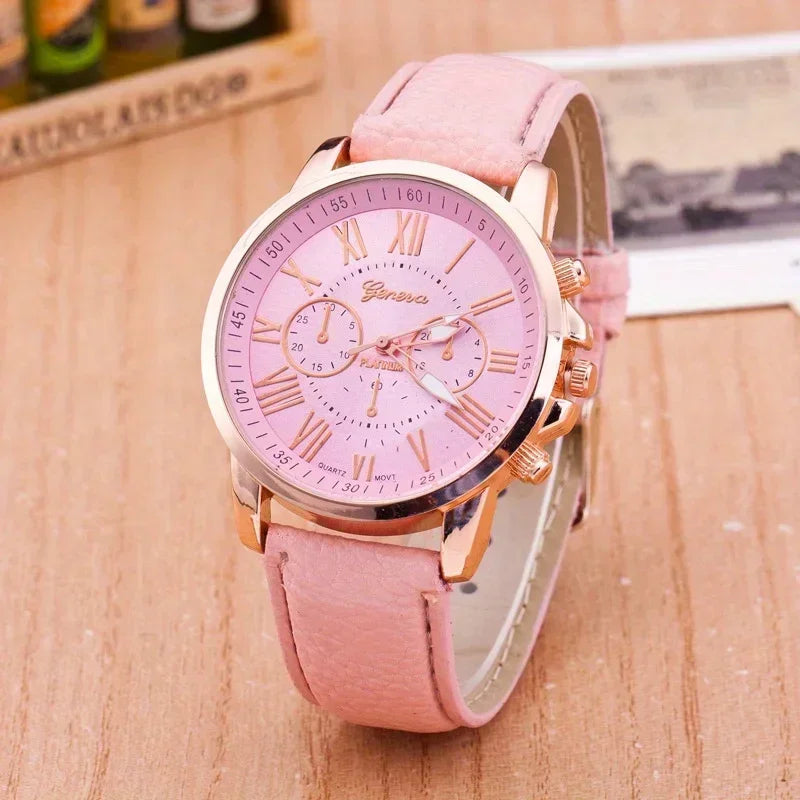 Elegant Women's Quartz Watch with Roman Numerals and Pointer Qme