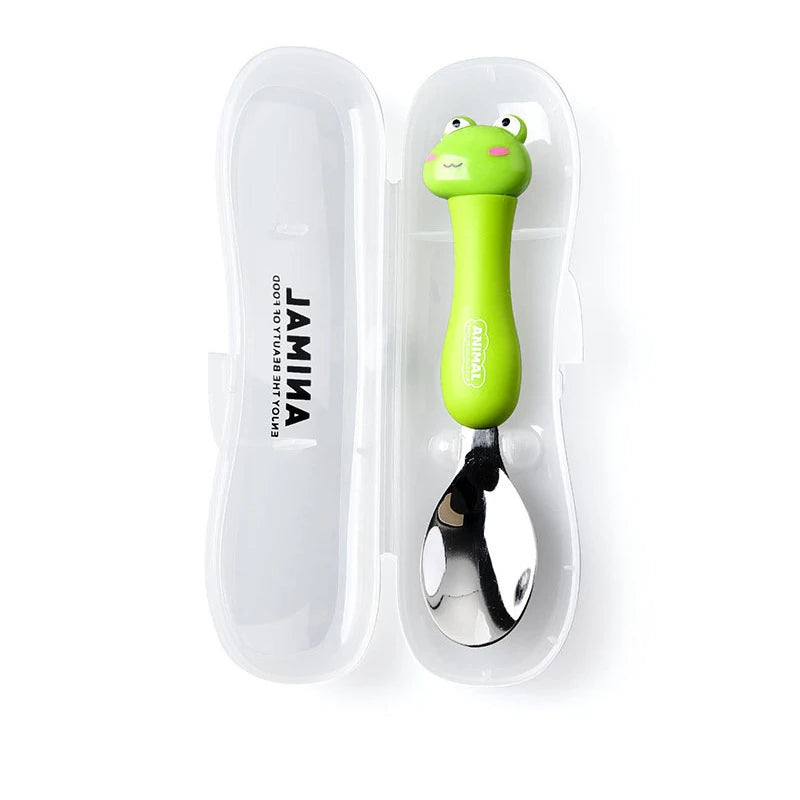 Cartoon Animal Kids Spoon and Fork Set Dessert Spoon for Children Fork Baby Tableware Gadgets Children's Cutlery Kids Favours Qme Frog Only Spoon
