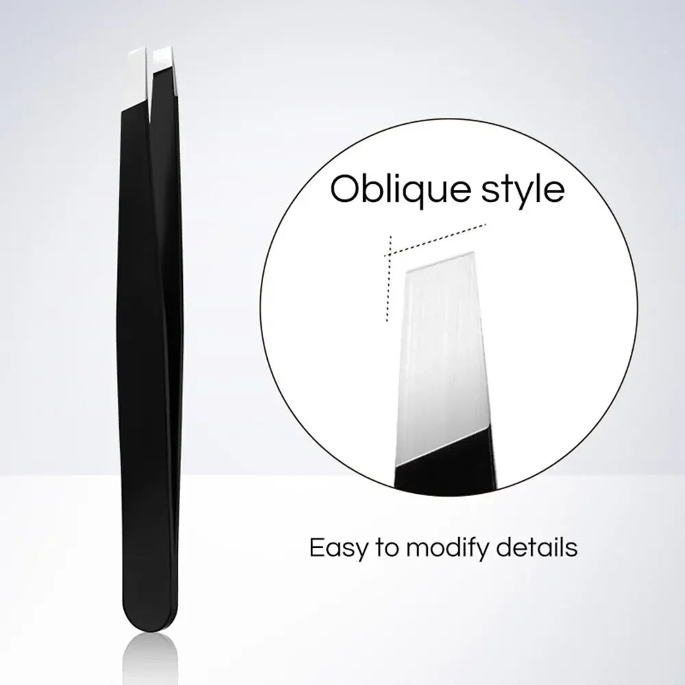Stainless Steel Black Eyebrow Tweezer Slant Flat Point Beauty Tools Qme G2090-2
